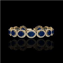 30 ctw Sapphire & Micro Pave VS/SI Diamond Bracelet 10K Yellow Gold