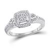 Image 1 : 10kt White Gold Round Diamond Square Halo Cluster Ring 1/5 Cttw