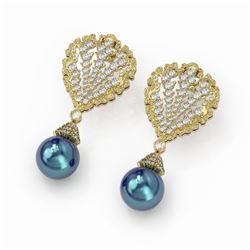 4.5 ctw Diamond and Pearl Earrings 18K Yellow Gold