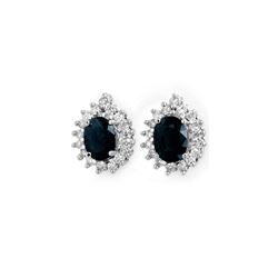 3.87 ctw Blue Sapphire & Diamond Earrings 14K White Gold