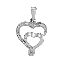 10k White Gold Diamond-accent Double Heart Pendant .01 Cttw