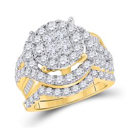 14kt Yellow Gold Princess Round Diamond Bridal Wedding Engagement Ring Band Set 3.00 Cttw