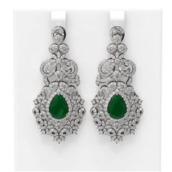 13.62 ctw Emerald & Diamond Earrings 18K White Gold
