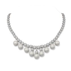 22.41 ctw Diamond and Pearl Necklace 18K White Gold