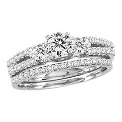 14kt White Gold Round Diamond Bridal Wedding Engagement Ring Band Set 1.00 Cttw