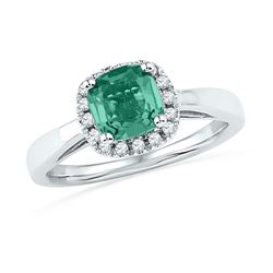 10k White Gold Lab-Created Emerald & Diamond Ring 1-1/2 Cttw