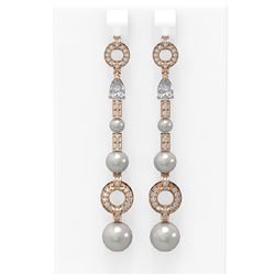 2.78 ctw Diamond and Pearl Earrings 18K Rose Gold