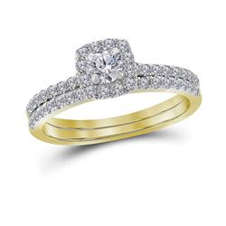 14kt Yellow Gold Round Diamond Halo Bridal Wedding Engagement Ring Band Set 3/4 Cttw