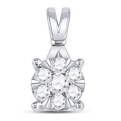 14kt White Gold Round Diamond Flower Cluster Pendant 1/3 Cttw