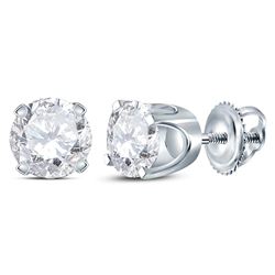 14kt White Gold Unisex Round Diamond Solitaire Stud Earrings 1.00 Cttw