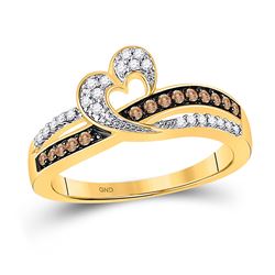 10kt Yellow Gold Round Brown Diamond Heart Ring 1/4 Cttw