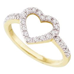 10kt Yellow Gold Round Diamond Simple Heart Outline Ring 1/5 Cttw