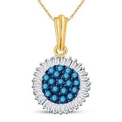 10kt Yellow Gold Round Blue Color Enhanced Diamond Cluster Pendant 1/2 Cttw