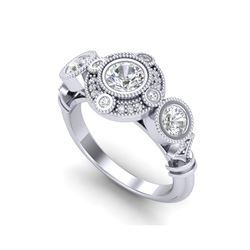 1.51 ctw VS/SI Diamond Solitaire Art Deco 3 Stone Ring 18K White Gold