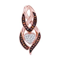 10kt Rose Gold Round Red Color Enhanced Diamond Heart Pendant 1/6 Cttw