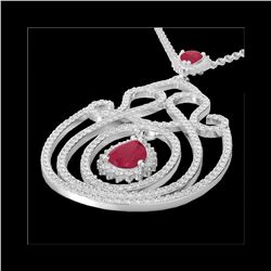 3.20 ctw Ruby And Micro Pave Diamond Heart Necklace 14K White Gold