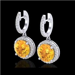 4 ctw Citrine & Micro Pave VS/SI Diamond Earrings 18K White Gold