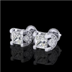 2.5 ctw Princess VS/SI Diamond Art Deco Stud Earrings 18K White Gold