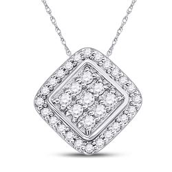10kt White Gold Round Diamond Diagonal Square Frame Cluster Pendant 1/4 Cttw