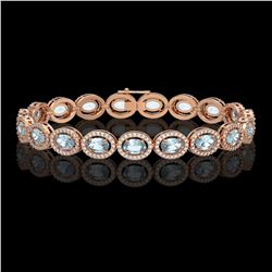11.02 ctw Aquamarine & Diamond Micro Pave Halo Bracelet 10K Rose Gold