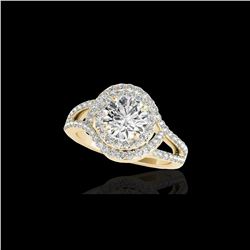 2.15 ctw Certified Diamond Solitaire Halo Ring 10K Yellow Gold