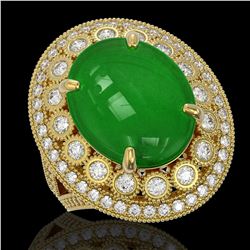 9.27 ctw Jade & Diamond Victorian Ring 14K Yellow Gold