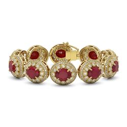 49.17 ctw Certified Ruby & Diamond Victorian Bracelet 14K Yellow Gold
