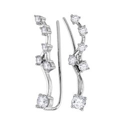 10kt White Gold Round Diamond Climber Earrings 3/4 Cttw