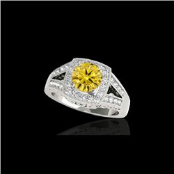 1.65 ctw Certified SI/I Fancy Intense Yellow Diamond Ring 10K White Gold
