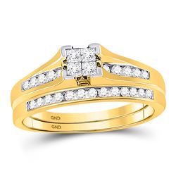 14kt Yellow Gold Princess Diamond Bridal Wedding Engagement Ring Band Set 1/2 Cttw