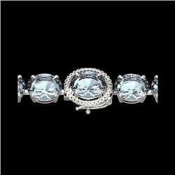 79 ctw Sky Blue Topaz & Micro Diamond Bracelet 14K White Gold