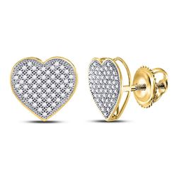 10kt Yellow Gold Round Diamond Heart Cluster Screwback Earrings 1/3 Cttw