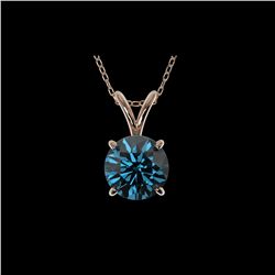 1 ctw Certified Intense Blue Diamond Solitaire Necklace 10K Rose Gold