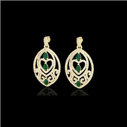 7 ctw Emerald & Micro Pave VS/SI Diamond Heart Earrings 18K Yellow Gold