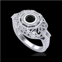 0.75 ctw Fancy Black Diamond Engagement Art Deco Ring 18K White Gold