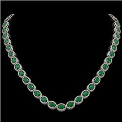 34.11 ctw Emerald & Diamond Micro Pave Halo Necklace 10K White Gold