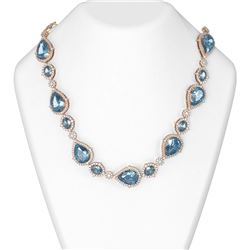 154.93 ctw Blue Topaz & Diamond Necklace 18K Rose Gold