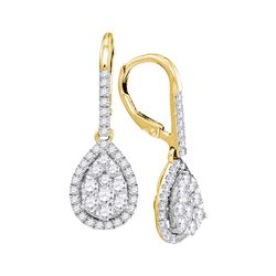 14kt Yellow Gold Round Diamond Leverback Teardrop Dangle Earrings 1-3/8 Cttw