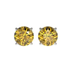 1.50 ctw Certified Intense Yellow Diamond Stud Earrings 10K White Gold