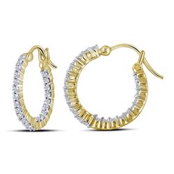 14kt Yellow Gold Round Diamond Inside Outside Hoop Earrings 1/2 Cttw