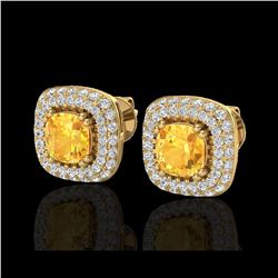 2.16 ctw Citrine & Micro VS/SI Diamond Earrings Halo 18K Yellow Gold