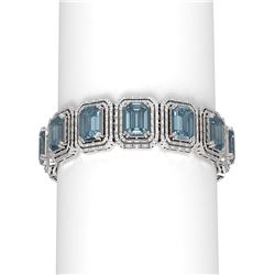 67.45 ctw Blue Topaz & Diamond Bracelet 18K White Gold