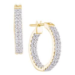 14kt Yellow Gold Round Diamond Inside Outside Double Row Hoop Earrings 1.00 Cttw