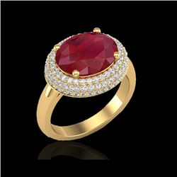 4.50 ctw Ruby & Micro Pave VS/SI Diamond Certified Ring 18K Yellow Gold