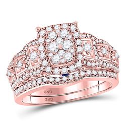 14kt Rose Gold Round Diamond Bridal Wedding Engagement Ring Band Set 1.00 Cttw