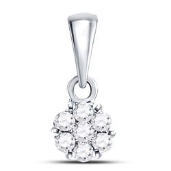 14kt White Gold Round Diamond Flower Cluster Pendant 1/10 Cttw
