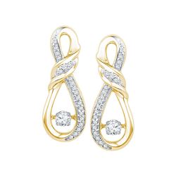 10kt Yellow Gold Round Diamond Moving Twinkle Solitaire Twist Ribbon Earrings 1/3 Cttw