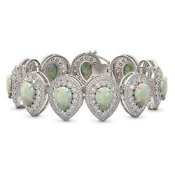 46.44 ctw Certified Opal & Diamond Victorian Bracelet 14K White Gold