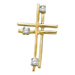 14kt Yellow Gold Round Diamond Simple Layered Cross Pendant 1/20 Cttw