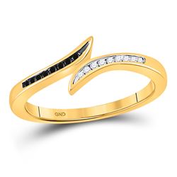 10k Yellow Gold Black Color Enhanced Diamond Slender Bypass Band Ring Unique 1/10 Cttw